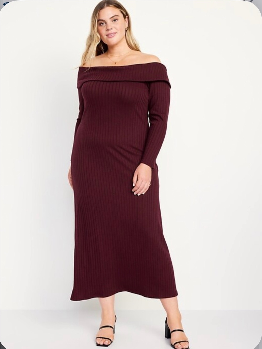 Old Navy Women’s M Off-Shoulder Rib Knit Midi Dress in Raisin Arizona
